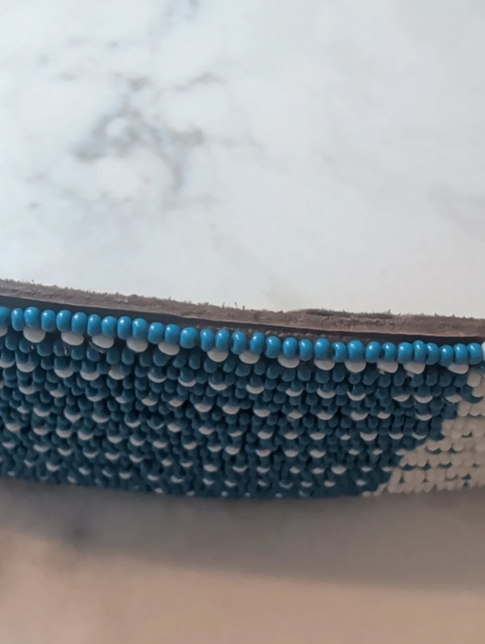 Hand Beaded Blue Leather Belt with Cross Detail